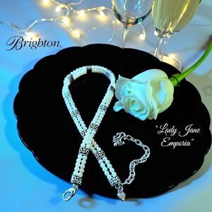BRIGHTON "Lady Jane Emporia" Double Strand Pearl, Silver Necklace WEDDING GUEST!